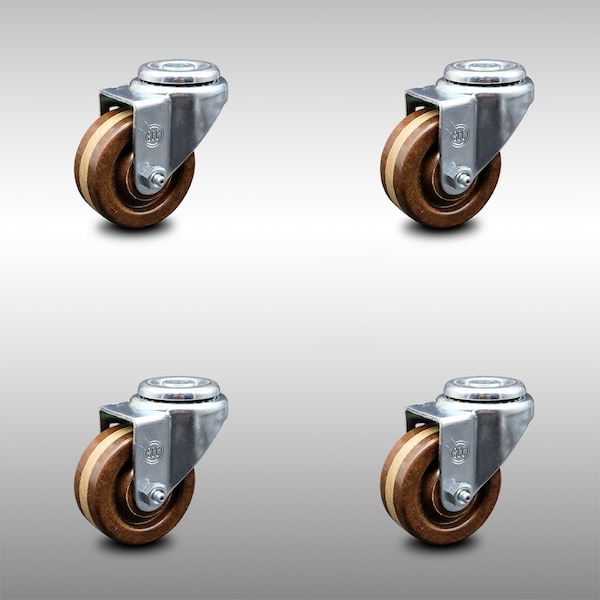 3 Inch SS High Temp Phenolic Wheel Swivel Bolt Hole Caster Set